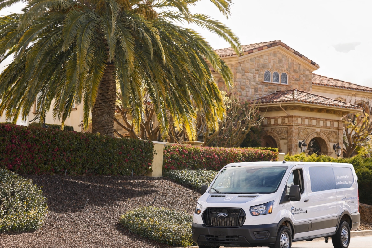 A RowCal service van in a California residential neighborhood.