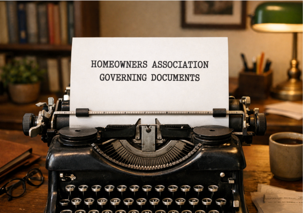 typewriter with words Homeowner's Association Governing Documents